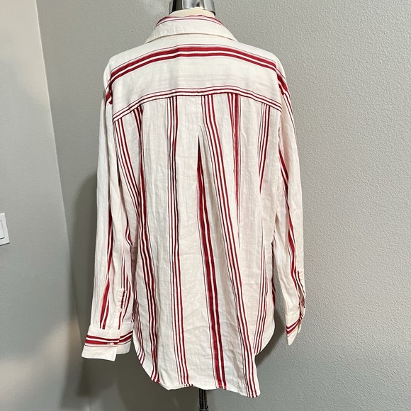 Liz Claiborne Womens Striped Button Down Shirt White & Red Cotton Rayon Sz Xl - Picture 7 of 8